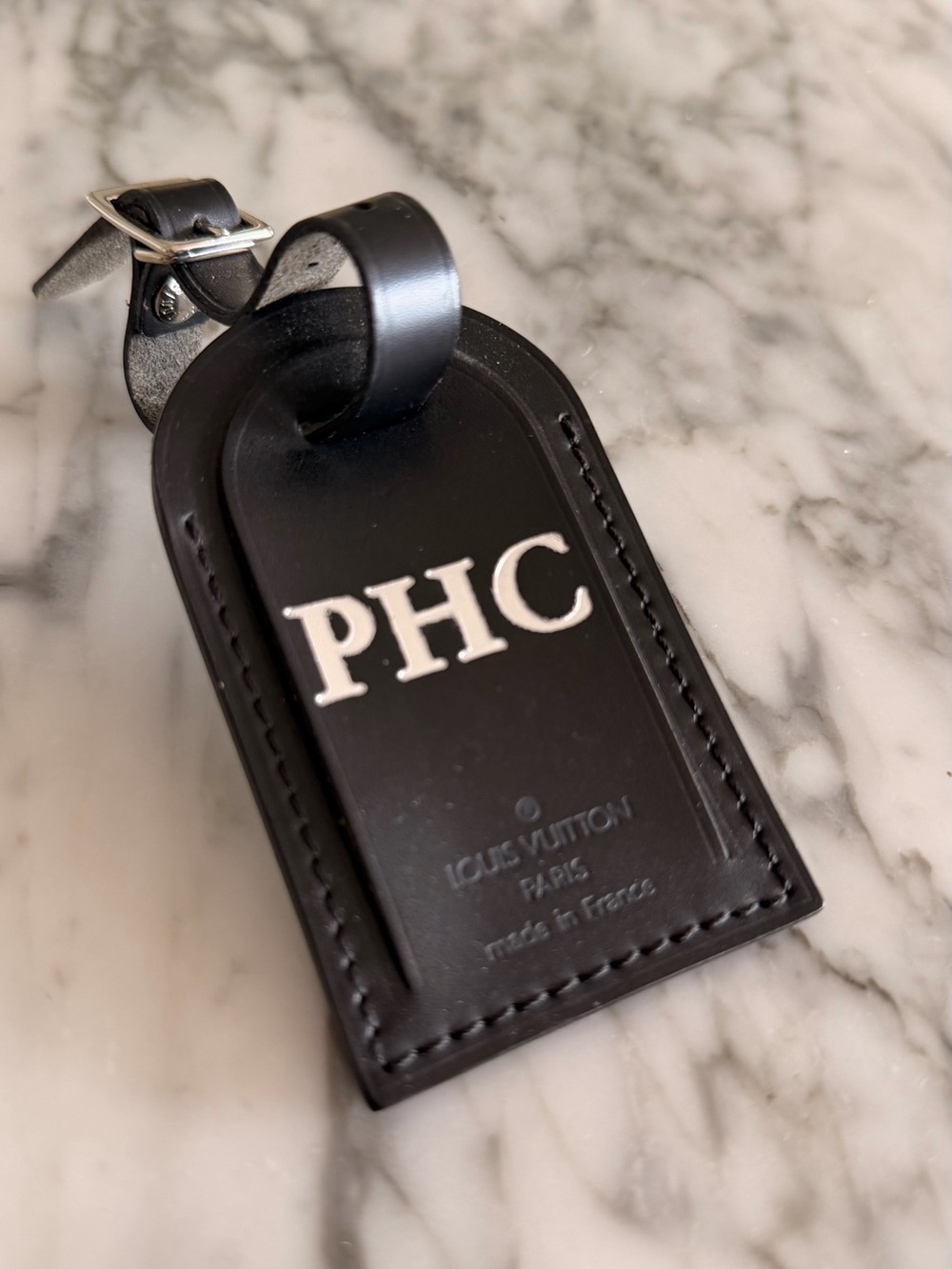 Louis Vuitton Black Leather Luggage Tag with White PHC Monogram